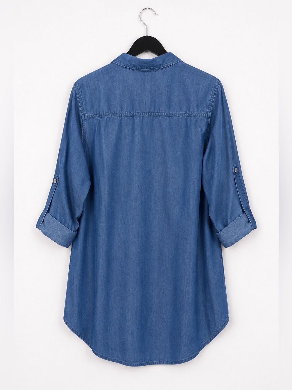 Olsen 100% Lyocell Chambray Tunic Shirt Dress Top | Roll Tab Sleeves | M - Picture 5 of 9